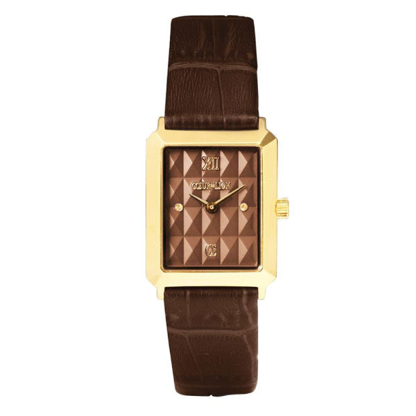 Iconic Spikes Leather Mocha Mousse Gold Watch