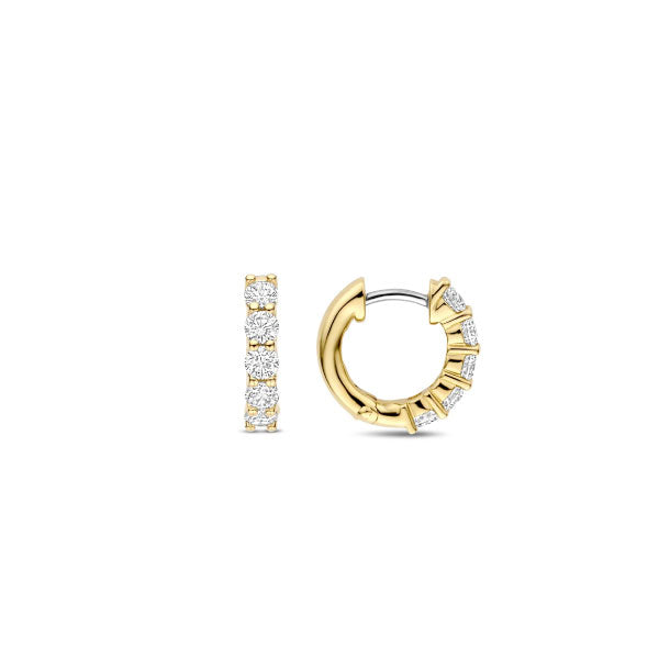 Gold Huggie Hoops with CZ Stones