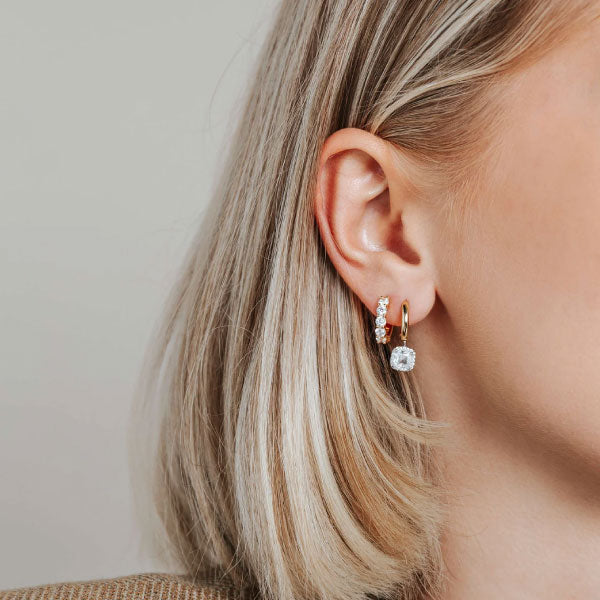 Gold Huggie Hoops with CZ Stones