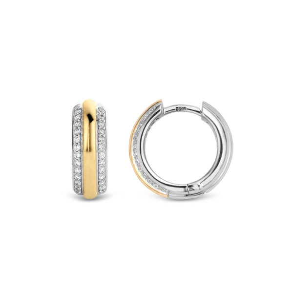 Two Tone Small Pave Hoop Earrings