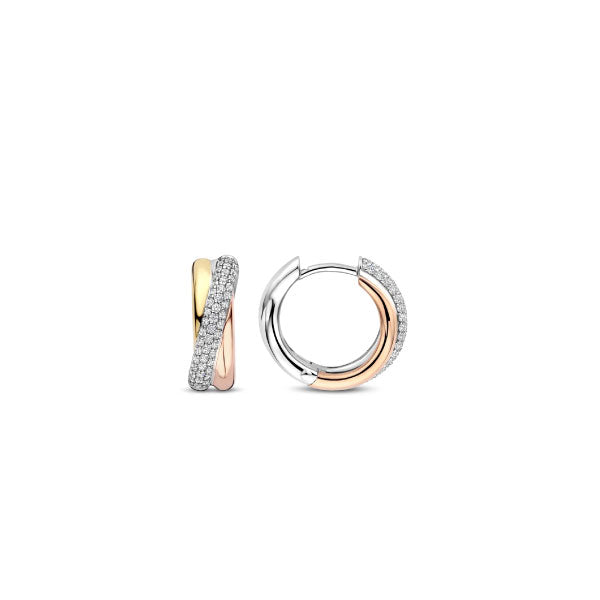 Trinity Three Tone Huggie Earrings
