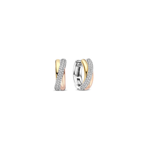 Trinity Three Tone Huggie Earrings