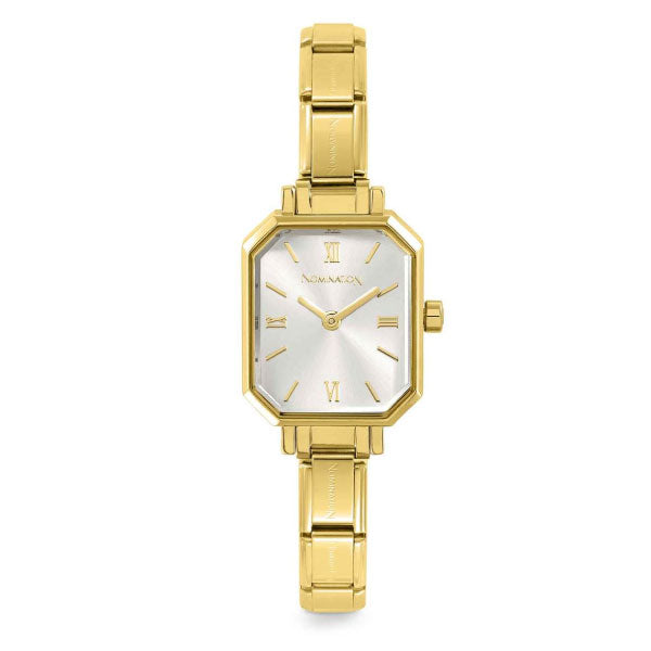 Paris Rectangular Gold Watch Silver Face
