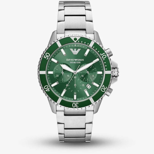 Diver Stainless Steel with Green Dial Chronograph Mens Watch