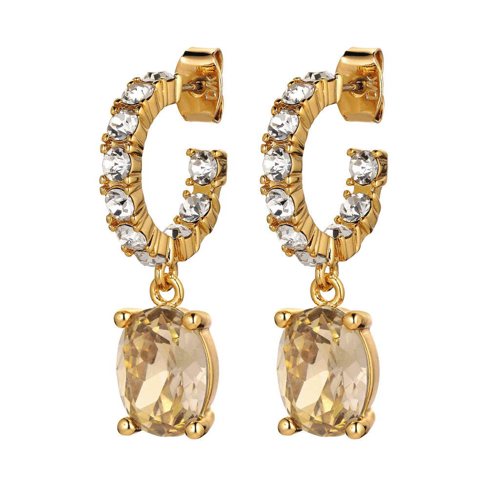 Barbara Gold Earrings with Golden and Clear Crystal Stones