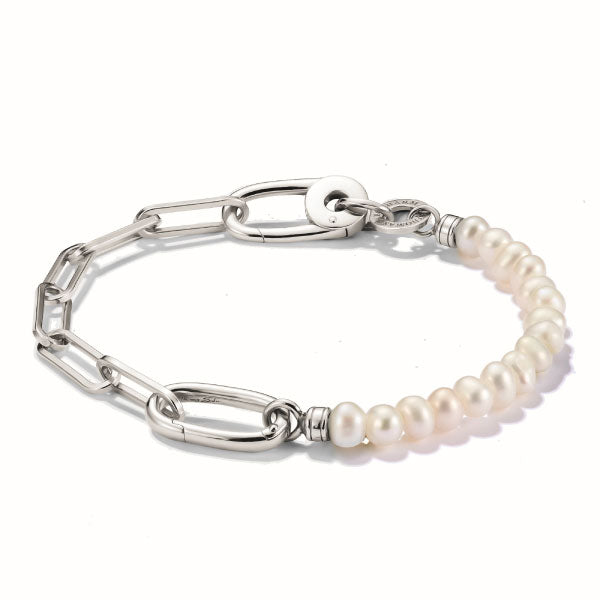 Thomas Sabo Silver Paperlink and Pearls Charm Bracelet with Connect Link