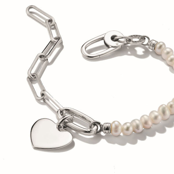 Thomas Sabo Silver Paperlink and Pearls Charm Bracelet with Connect Link