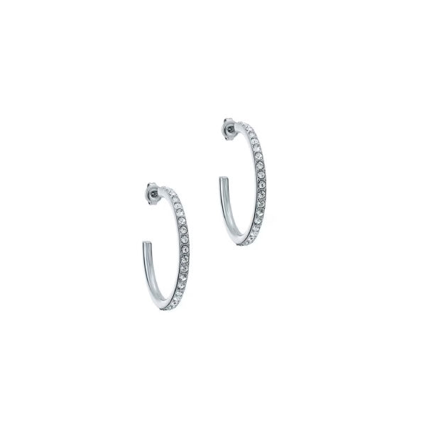 Clanci Medium Crystal Hoop Earrings, Silver