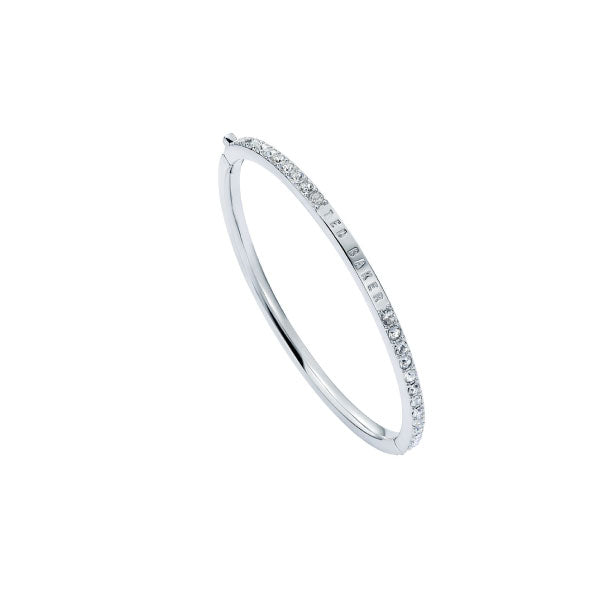 Claudia Narrow Crystal Silver Tone Hinged Bangle