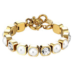 Conian Gold Bracelet with Clear Crystal and Pearl Stones