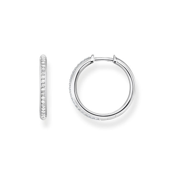 Thomas Sabo Silver Hoop Earrings With White Pavé Stone Embellishment