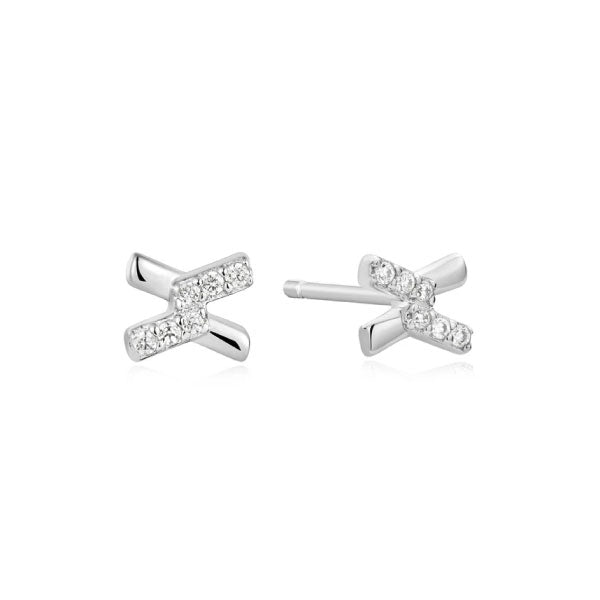 Ania Haie Silver Cross Cubic Zirconia Stud Earrings