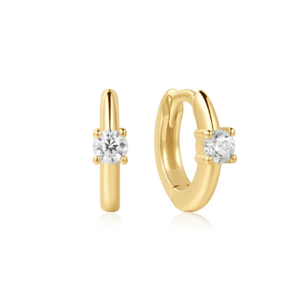 Ania Haie Gold Solitaire Cubic Zirconia Mini Huggie Earrings