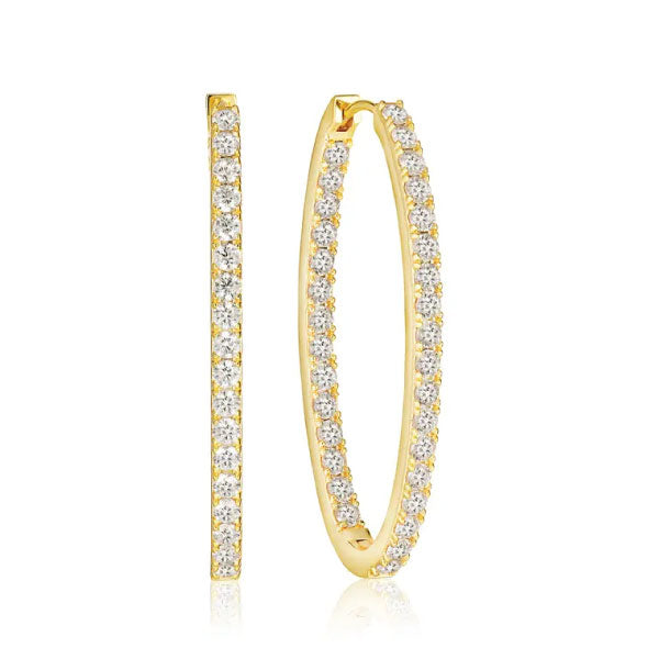 Yellow Gold with White Zirconia Ellisse Medio Hoop Earrings