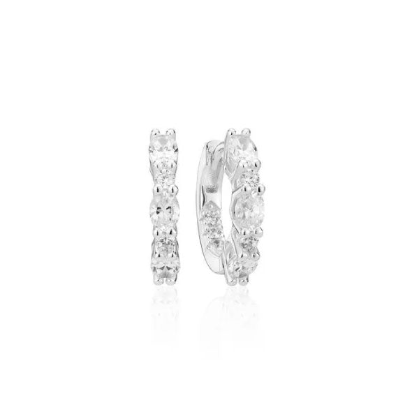 Sif Jakobs Silver with White Zirconia Ellera Ovale Medio Hoop Earrings