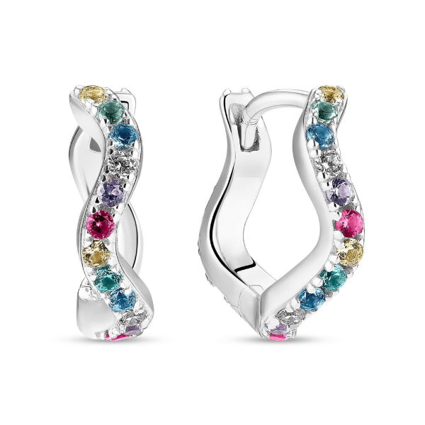 Sif Jakobs Silver Multicoloured Ellera Waves Medio Hoop Earrings