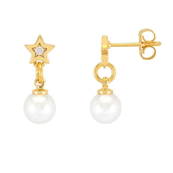 Estella Bartlett Gold CZ Star Earrings with Pearl Drop