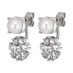 Floss Silver Earrings with Clear Crystal and White Pearl