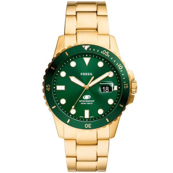 Green Dive Three-Hand Date Gold Mens Watch