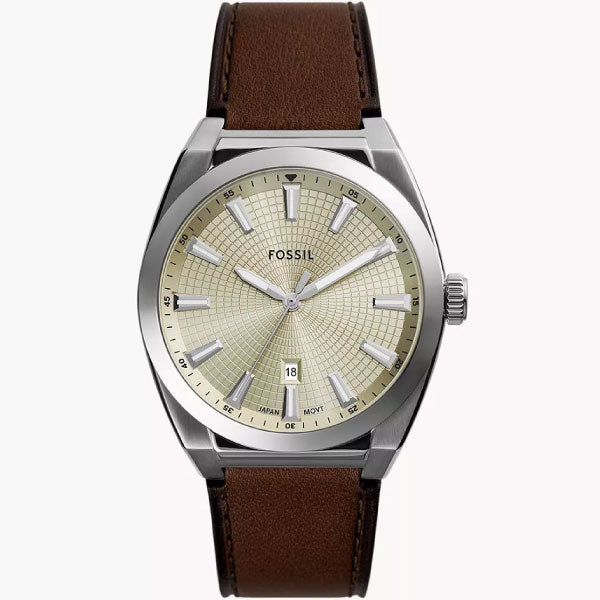 Everett Three-Hand Date Brown Leather Watch