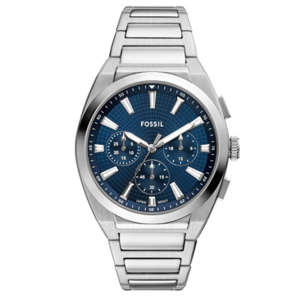 Everett Chronograph Stainless Steel Mens Watch with Royal Blue Face