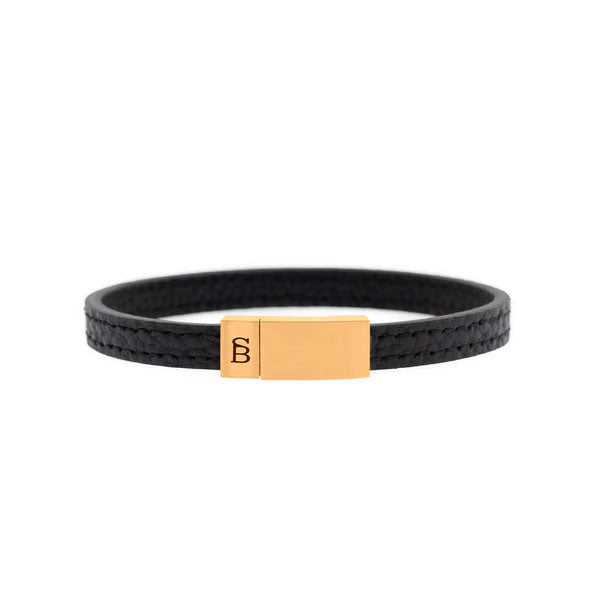 Steel & Barnett Grady Leather Mens Bracelet in Black and Gold