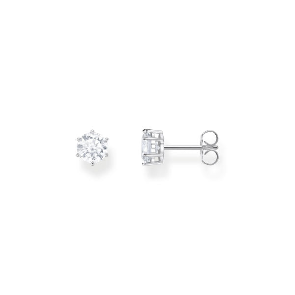 Thomas Sabo Silver Ear Studs With White Zirconia In Brilliant Cut