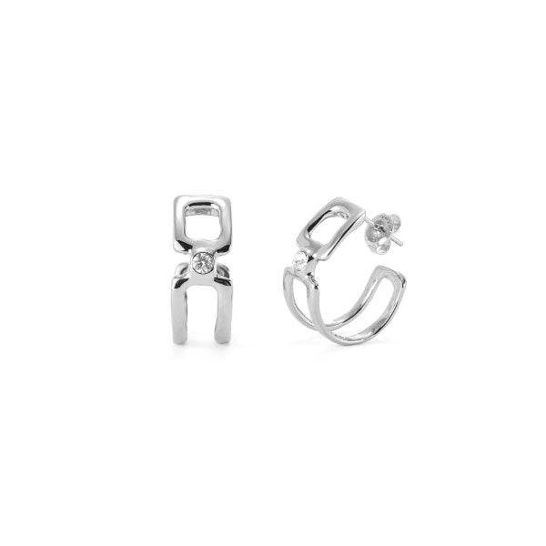 Uno de 50 Double Sterling Silver Plated Hoop Earrings With White Topaz