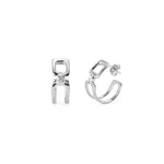 Uno de 50 Double Sterling Silver Plated Hoop Earrings With White Topaz