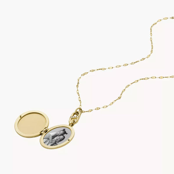 Fossil Locket Collection Gold-Tone Stainless Steel Necklace