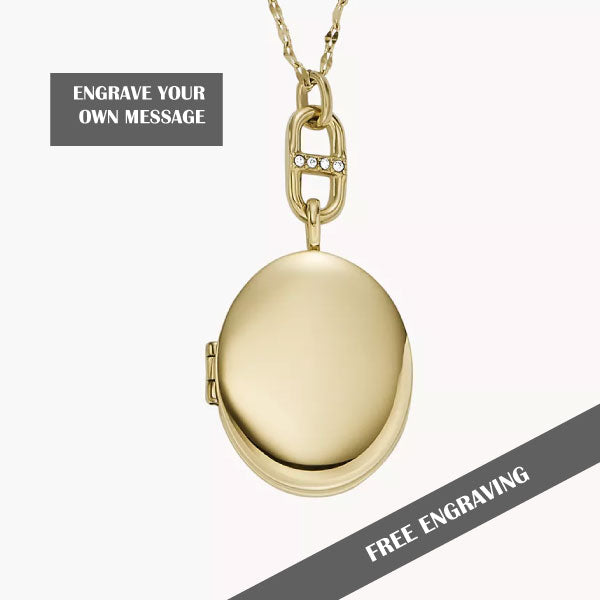 Fossil Locket Collection Gold-Tone Stainless Steel Necklace