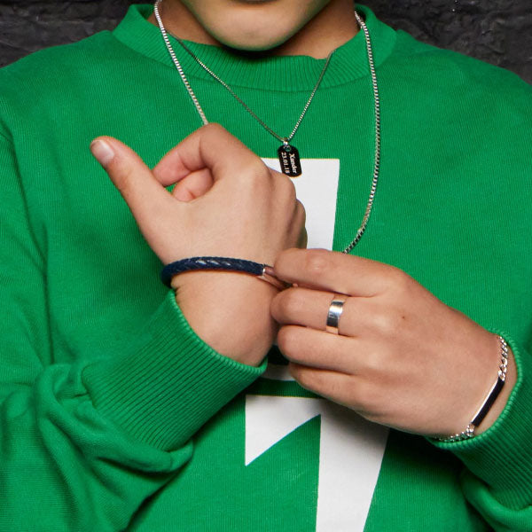 Hugo Boys Navy Leather Bracelet