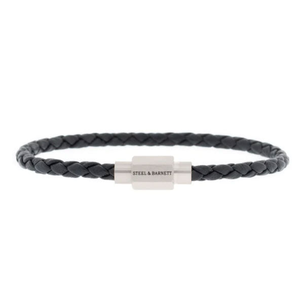 Steel & Barnett Luke Landon Leather Mens Bracelet in Black and Steel