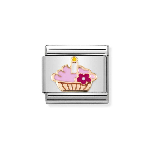 Composable Classic SYMBOLS steel, enamel and 9k rose gold Cupcake with candle