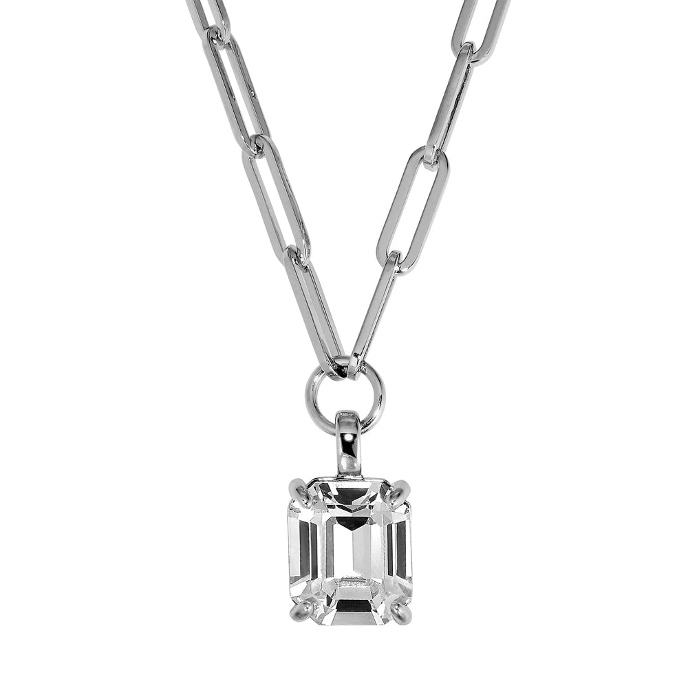 Octa Silver Necklace with Clear Crystal Stone