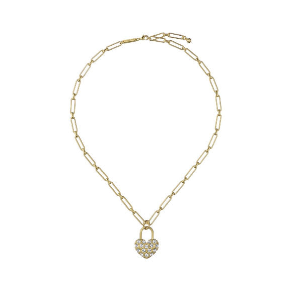 Paris Pavé Crystal Padlock Heart Statement Gold Tone Necklace