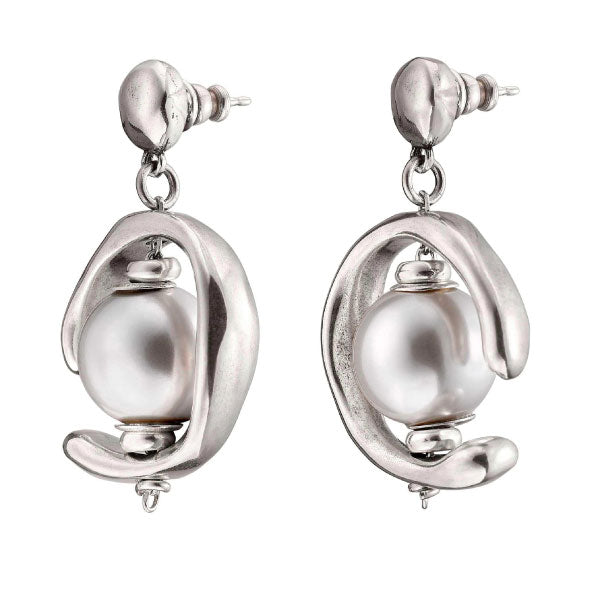 Uno de 50 Silver Plated Hoop Earrings With Pearl