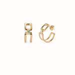 Uno de 50 Double 18K Gold Plated Hoop Earrings With White Topaz