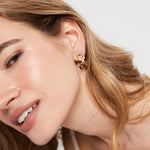 Uno de 50 Double 18K Gold Plated Hoop Earrings With White Topaz