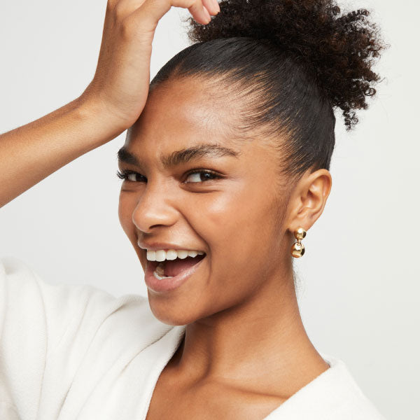 Gold Drop Earrings with Two Beads