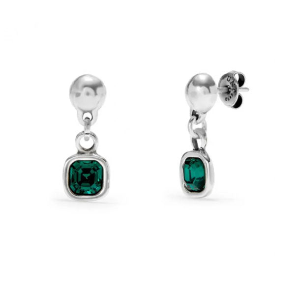 Silver Drop Earrings with Green Crystal