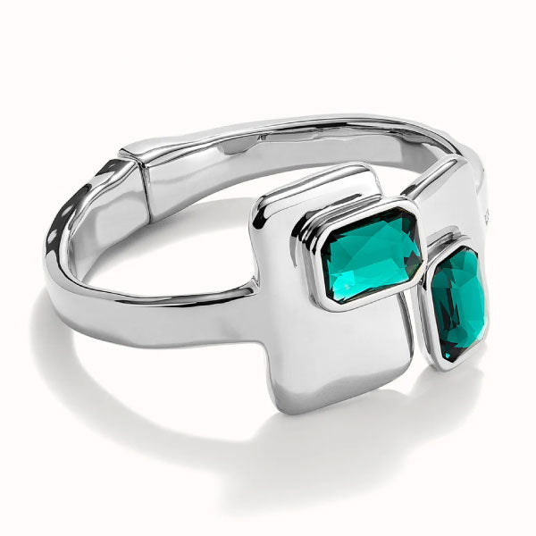 Silver Bangle with Green Crystals
