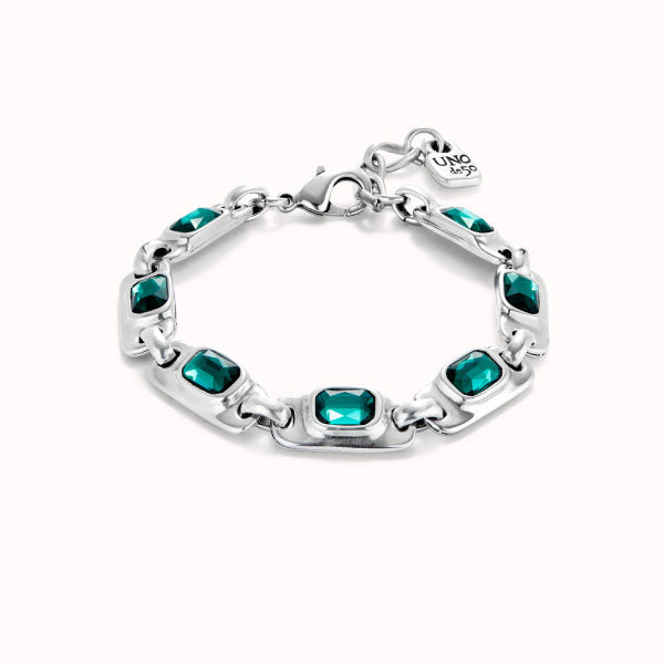 Silver Chain Link Bracelet with Green Crystals