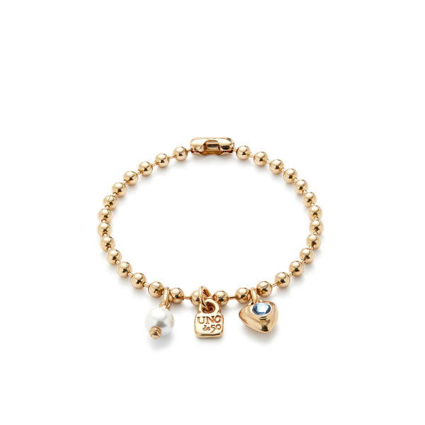 Uno de 50 18K Gold Plated Bracelet With Pearl and Blue Crystal