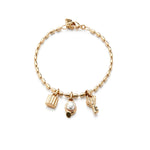 Uno de 50 18K Gold Plated Pearl Lock Key Bracelet