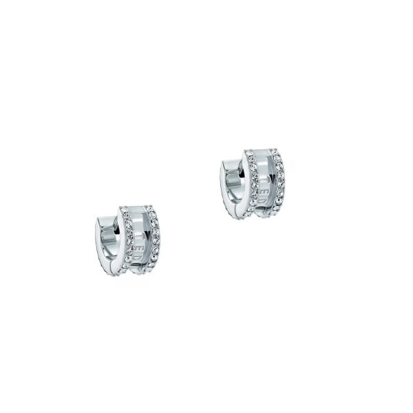 Rosie Crystal Roll Silver Huggie Hoop Earrings