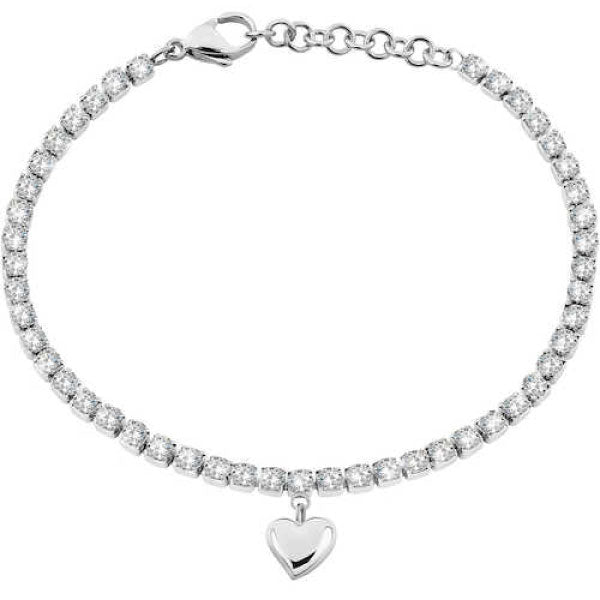 Sector Stainless Steel Woman's Tennis Bracelet with Heart Pendant
