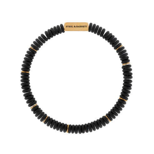 Steel & Barnett Disc Gemstone Matt Black and Gold Mens Bracelet