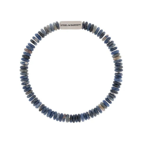 Steel & Barnett Two Tone Disc Gemstone Mens Bracelet Matt Sodalite Size Large