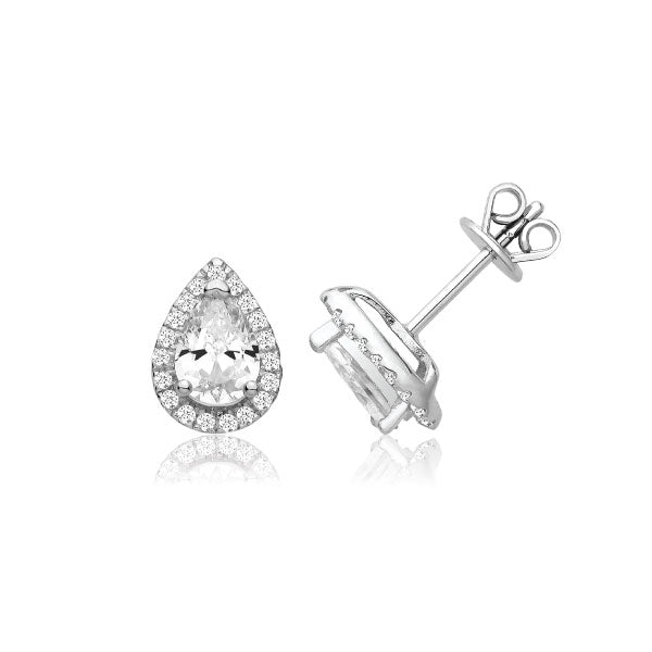 Silver Claw Set Halo Pear CZ Studs